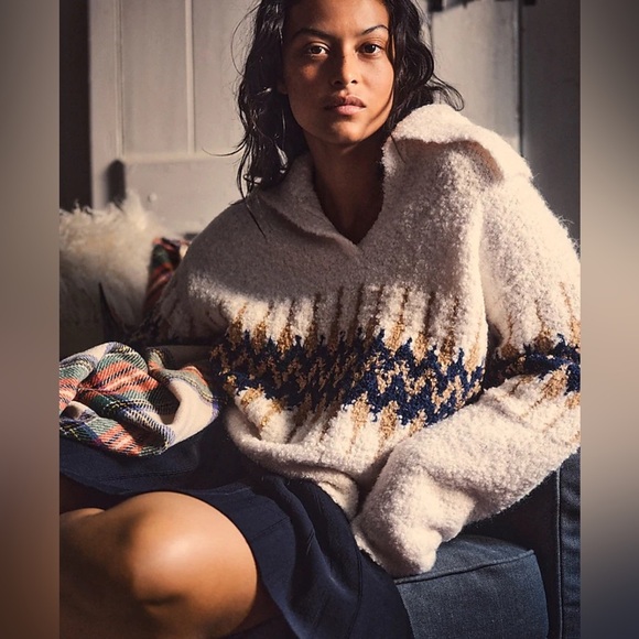 NWOT J.CREW Fair Isle johnny-collar sweater in bouclé yarn, Size XS - Picture 3 of 16